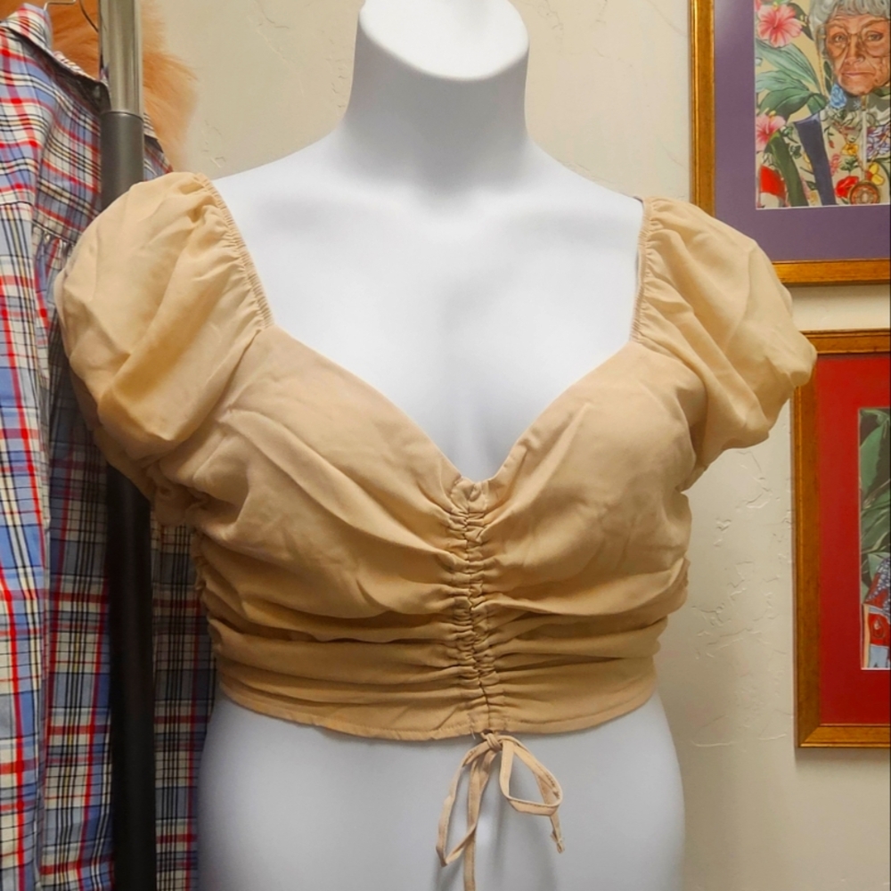 Beige Forever 21 Smocked Crop Top - Size Small